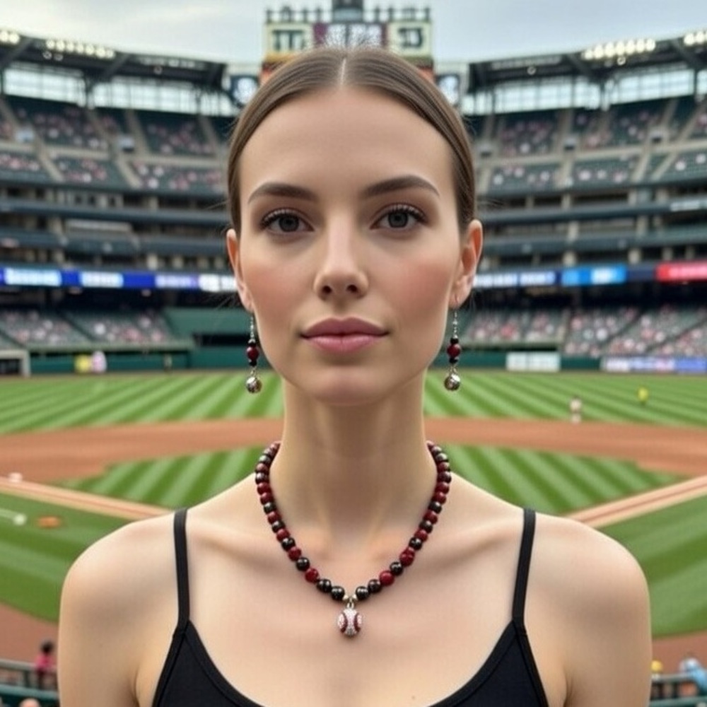 Hematite and Glass Beaded Jewelry Set with Baseball Themed Charms.